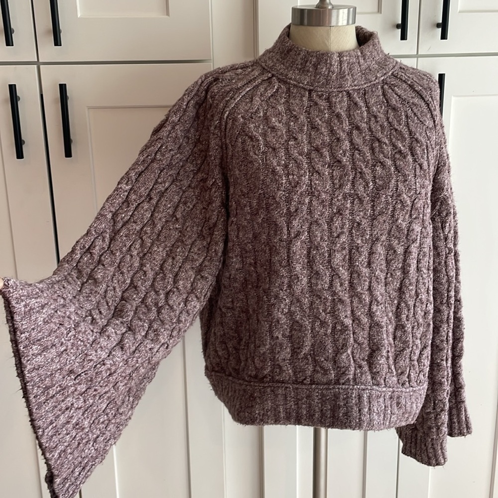 FREE PEOPLE kimono Wide Sleeve cable knit Cotton Sweater L